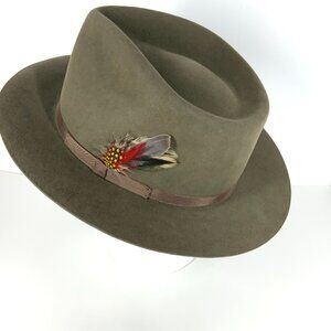 Cabela’s Felt Fedora Dress Hat Satin Lined Greenish Brown Mens 23” Circumference
